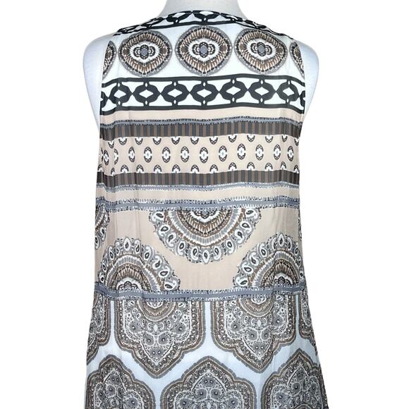 Hale Bob Boho Neutral Print Flowy Maxi with Beaded Neckline & Straps Medium - Picture 6 of 14